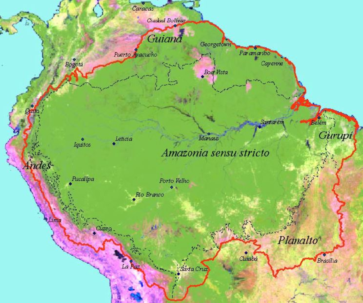 Geographical boundaries of Amazonia by Eva et al. (2005)